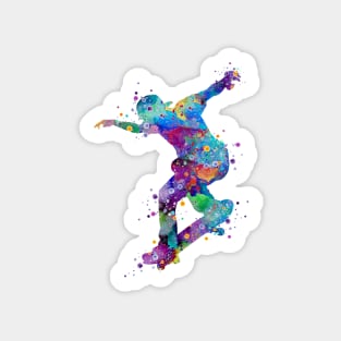 Boy Skateboard Colorful Watercolor Silhouette Sticker